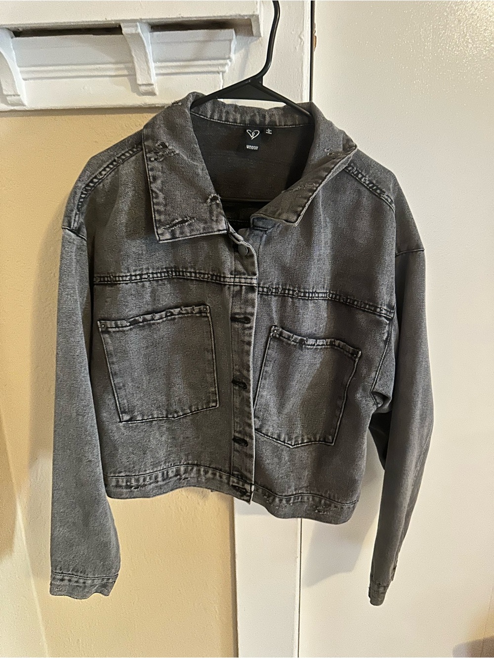 Windsor Washed Gray Cropped Denim Jacket